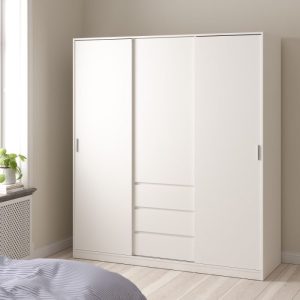 Roma Wardrobe with 2 Sliding Doors 1 Door 3 Drawers in White
