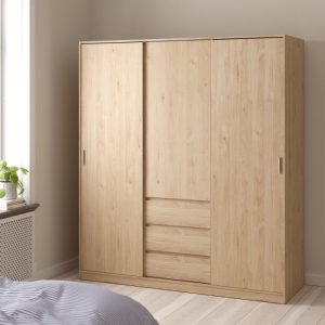 Roma Wardrobe with 2 Sliding Doors 1 Door 3 Drawers in Jackson Hickory Oak