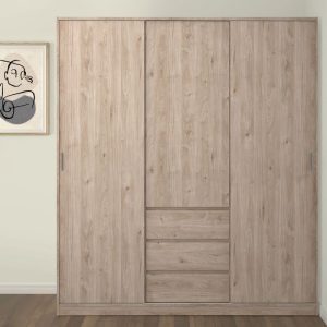Roma Wardrobe with 2 Sliding Doors 1 Door 3 Drawers in Jackson Hickory Oak - Image 3