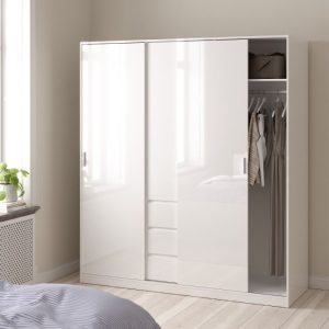 Alternative view of Roma Wardrobe with 2 Sliding Doors 1 Door 3 Drawers in White High Gloss