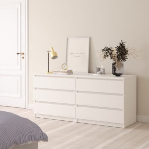 Roma Wide Chest of 6 Drawers in White