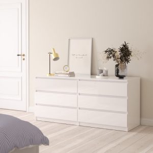 Roma Wide Chest with 6 Drawers in White High Gloss