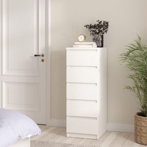 Roma Narrow Chest of 5 Drawers in White