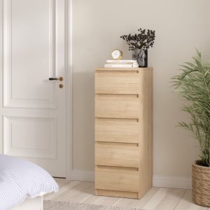 Roma Narrow Chest of 5 Drawers in Jackson Hickory Oak