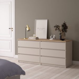 Roma Wide Chest of 6 Drawers in Cashmere Jackson Hickory