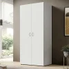 The White Matt 80 cm Base 2 Door Hinged Wardrobe is a neat and practical way to save space in bedrooms, hallways, or guest rooms. It has two doors that open to show one shelf and a bar for hanging clothes, perfect for keeping your daily outfits and important items tidy. The white matt colour makes the room look brighter and fits with any style. The silver plastic handles give it a simple, modern look. It's made from strong but light 16 mm board, so it's easy to handle but built to last.