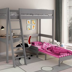 Estella Grey High Sleeper Bed With Pink Sofabed & Desk - Image 4