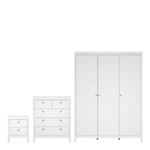 Neutron Package - Bedside Table 2 Drawers + Chest 3+2 Drawers + Wardrobe with 3 Doors in White
