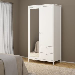 Neutron Wardrobe with 1 Door 1 Mirror Door 2 Drawers White