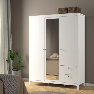 Neutron Wardrobe with 2 Doors 1 Mirror Door 2 Drawers in White