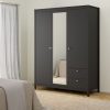 Neutron Wardrobe with 2 Doors 1 Mirror Door 2 Drawers Matt Black