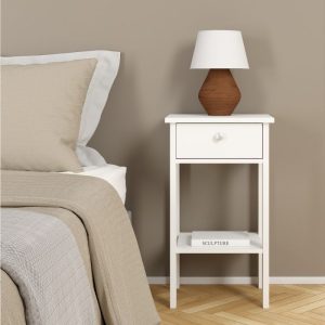 Neutron Bedside Table with 1 Drawer in White
