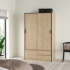 Butterworth Wardrobe with 2 Sliding Doors 1 Small Door and 2 Drawers in Jackson Hickory Oak