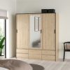 Butterworth Wardrobe with 2 Sliding Doors 1 Sliding Door with Mirror in Jackson Hickory Oak