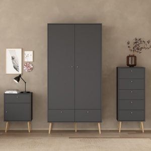 Starlight Wardrobe with 2 Doors + 2 Drawers Dark Grey