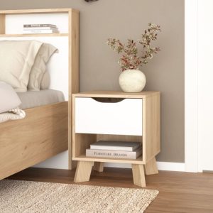 Nori Nightstand 1 Drawer in Jackson Hickory and White