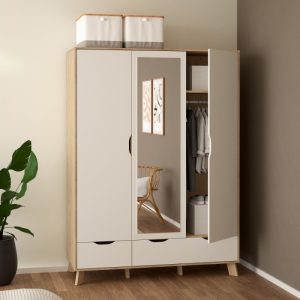 Alternative view of Nori Wardrobe 3 Doors 2 Drawers with Mirror in Jackson Hickory and White