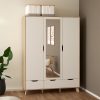Nori Wardrobe 3 Doors 2 Drawers with Mirror in Jackson Hickory and White