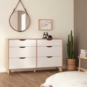 Nori Double Dresser 6 Drawers in Jackson Hickory and White