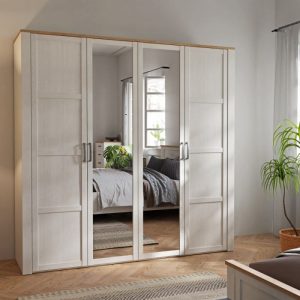 Nevis 2 Door 2 Mirrored Door Wardrobe in White/Riviera Oak