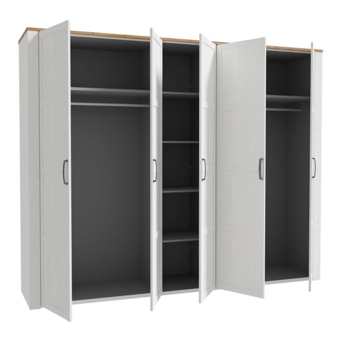 Nevis 5 Door Wardrobe in White/Riviera Oak - Image 3