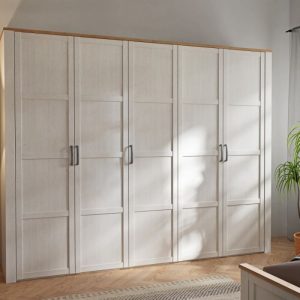 Nevis 5 Door Wardrobe in White/Riviera Oak