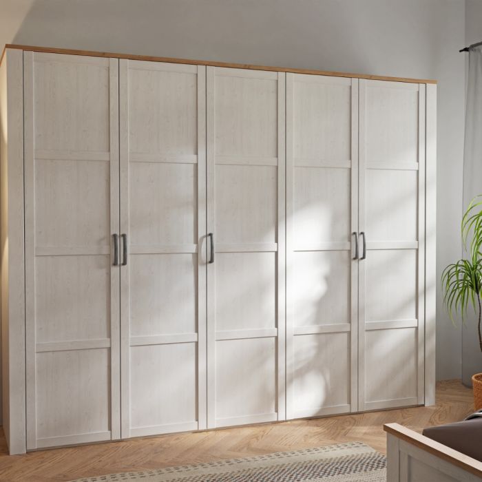 Nevis 5 Door Wardrobe in White/Riviera Oak