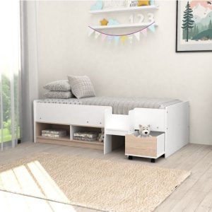 Alternative view of Griffin Cabin Bed with Cubes and Pullout Drawer White - Oak