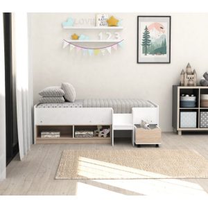 Griffin Cabin Bed with Cubes and Pullout Drawer White - Oak