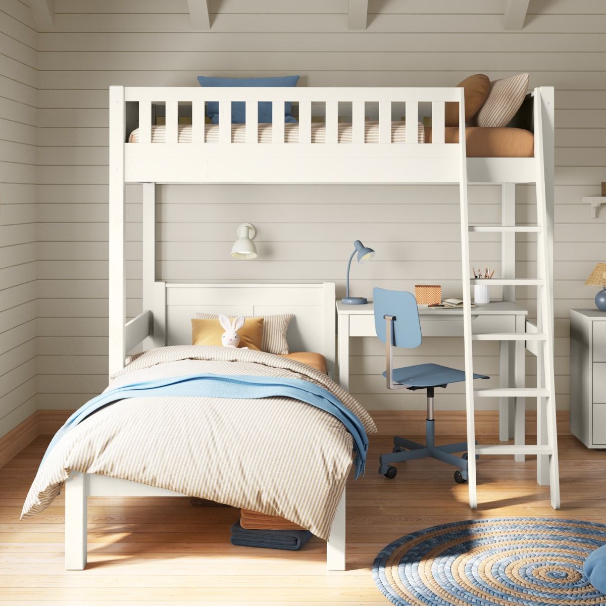 Arven White High Sleeper with Single Bed and Storage Desk